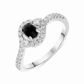 18ct White Gold Whitby Jet 0.37ct Diamond Oval Wrap Ring