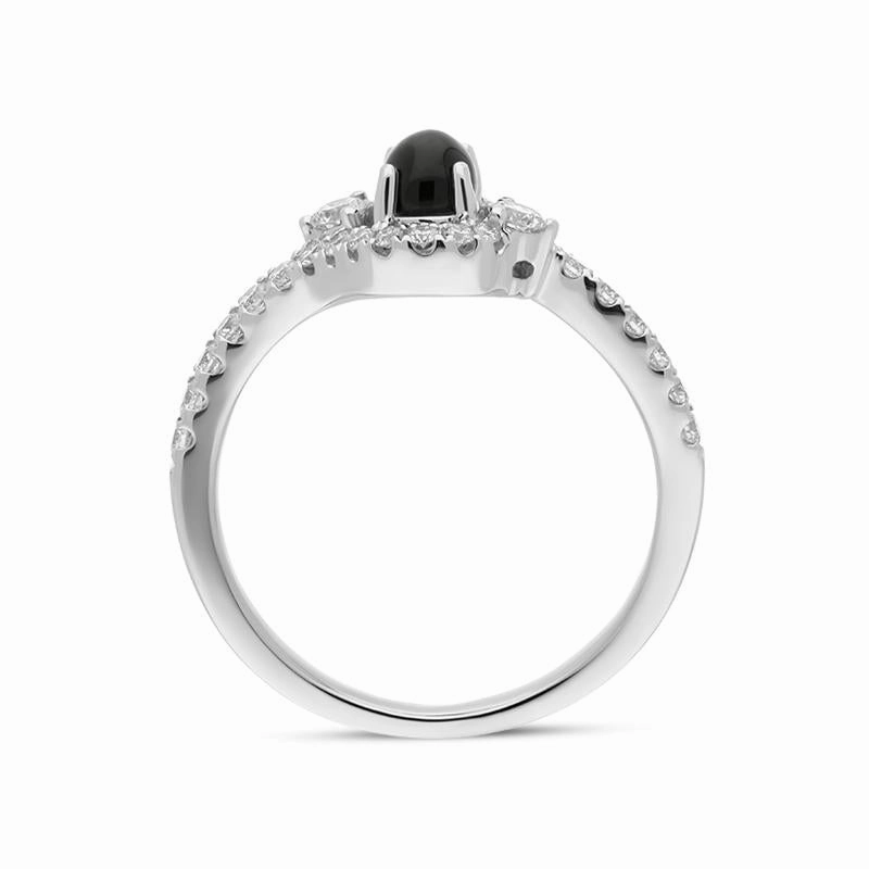 18ct White Gold Whitby Jet 0.37ct Diamond Oval Wrap Ring