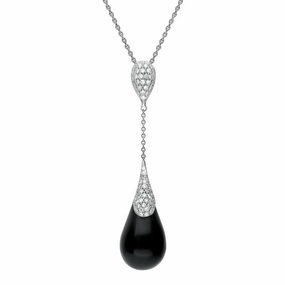 18ct White Gold Whitby Jet 0.48ct Diamond Double Pear Drop Necklace