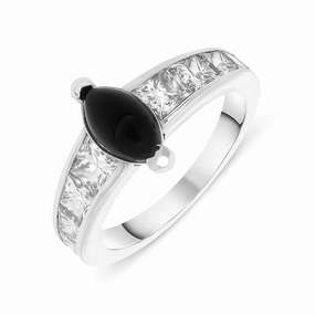18ct White Gold Whitby Jet 1.75ct Diamond Marquise Ring