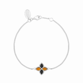 18ct White Gold Whitby Jet And Amber Eden Marquise Flower Bracelet