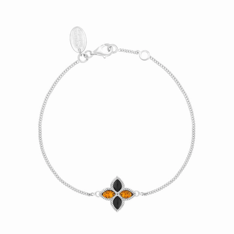 18ct White Gold Whitby Jet And Amber Eden Marquise Flower Bracelet