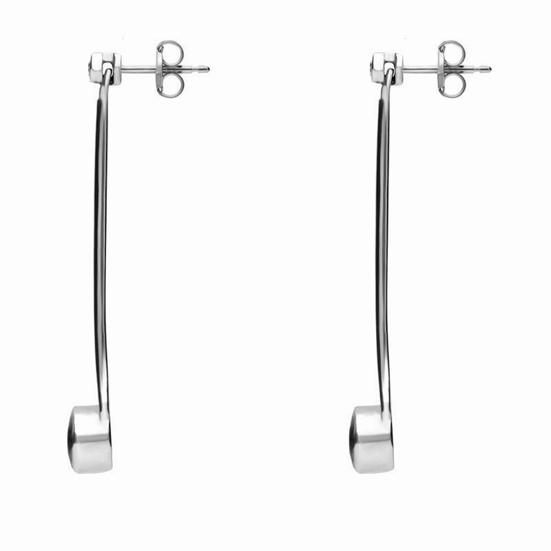 18ct White Gold Whitby Jet and Diamond Long Drop Earrings
