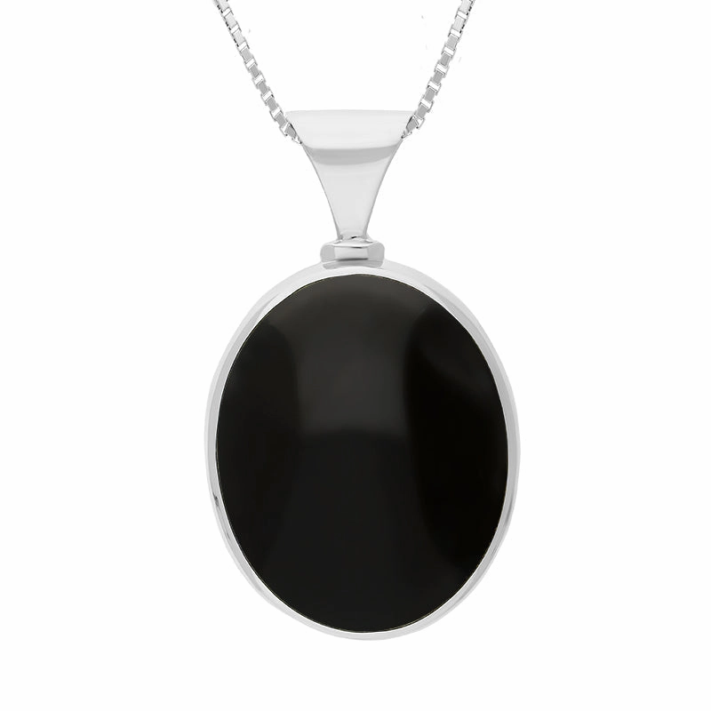 18ct White Gold Whitby Jet Blue John King's Coronation Hallmark Double Sided Oval Necklace D