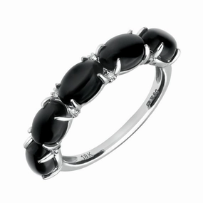 18ct White Gold Whitby Jet Diamond 5 Stone Oval Half Eternity Ring R762