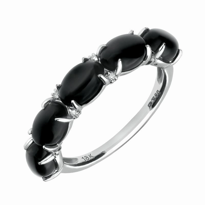 18ct White Gold Whitby Jet Diamond 5 Stone Oval Half Eternity Ring R762