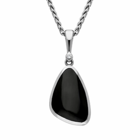 18ct White Gold Whitby Jet Diamond Abstract Triangle Necklace