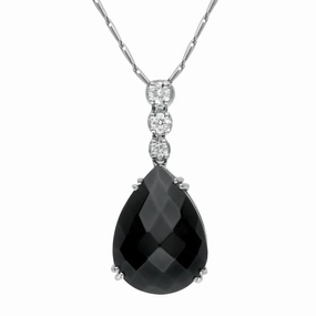 18ct White Gold Whitby Jet Diamond Claw Set Pear Unique Necklace