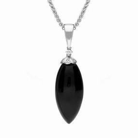 18ct White Gold Whitby Jet Diamond Cluster Drop Necklace