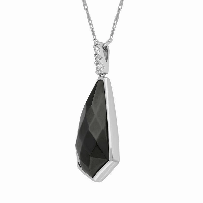 18ct White Gold Whitby Jet Diamond Faceted Abstract Shaped Necklace