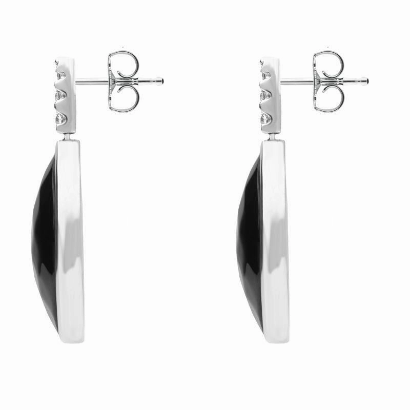 18ct White Gold Whitby Jet Diamond Faceted Long Marquise Earrings D