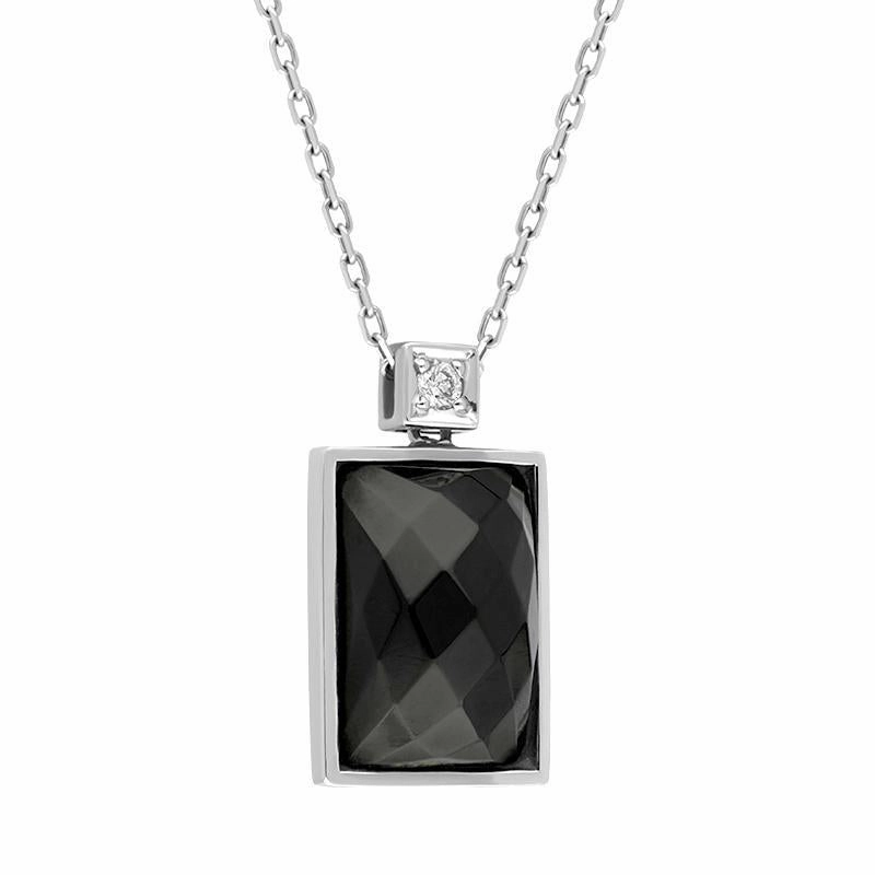 18ct White Gold Whitby Jet Diamond Faceted Oblong Necklace D