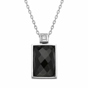 18ct White Gold Whitby Jet Diamond Faceted Oblong Necklace D