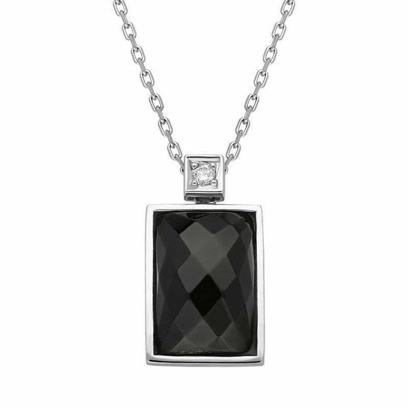 18ct White Gold Whitby Jet Diamond Faceted Oblong Necklace D