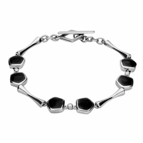 18ct White Gold Whitby Jet Diamond Hexagon Shaped Bracelet