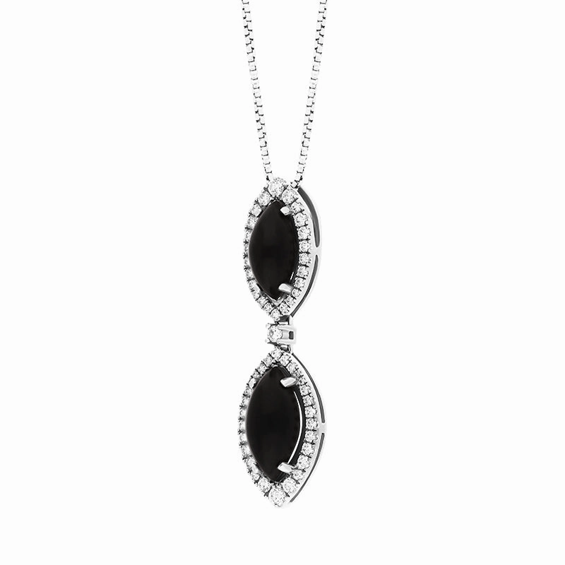 18ct White Gold Whitby Jet Diamond Marquise Pendant D