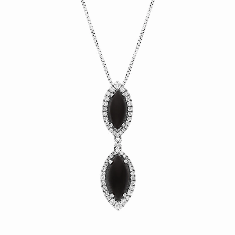 18ct White Gold Whitby Jet Diamond Marquise Pendant D