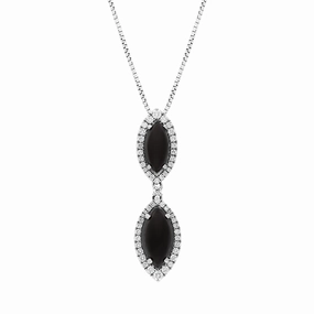 18ct White Gold Whitby Jet Diamond Marquise Pendant D