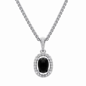 18ct White Gold Whitby Jet Diamond Oval Cluster Necklace