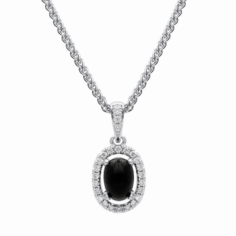 18ct White Gold Whitby Jet Diamond Oval Cluster Necklace