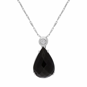 18ct White Gold Whitby Jet Diamond Tear Drop Claw Set Necklace D
