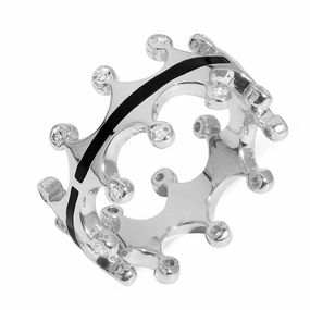18ct White Gold Whitby Jet Diamond Tiara Double Band Ring