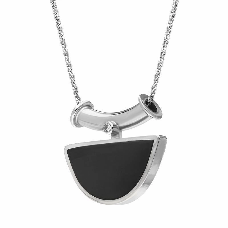 18ct White Gold Whitby Jet Diamond Unique Semi Circle Necklace D