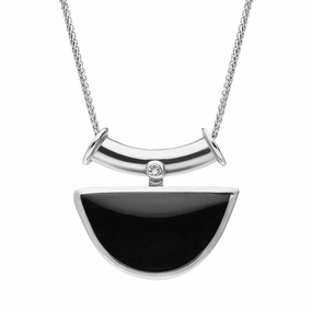 18ct White Gold Whitby Jet Diamond Unique Semi Circle Necklace D