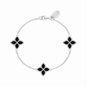 18ct White Gold Whitby Jet Eden Marquise Flower Bracelet