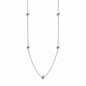 18ct White Gold Whitby Jet Fleur De Lis Link Disc Chain Necklace