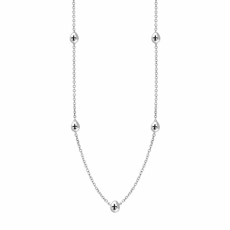 18ct White Gold Whitby Jet Fleur De Lis Link Disc Chain Necklace