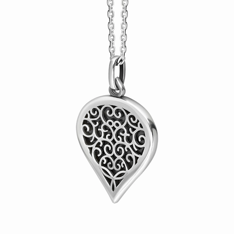 18ct White Gold Whitby Jet Flore Filigree Medium Heart Necklace