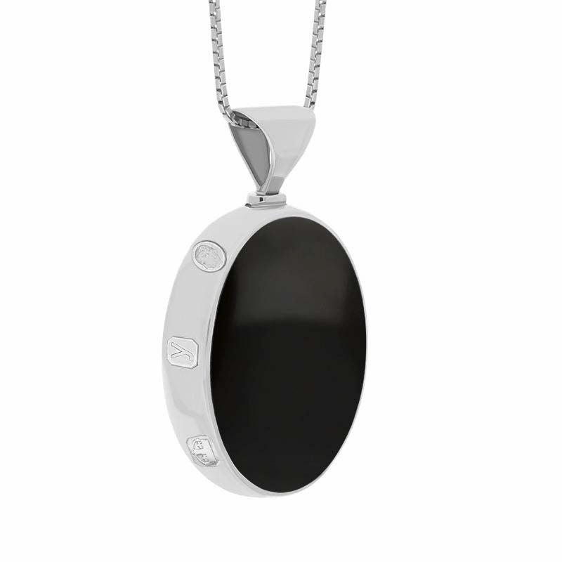 18ct White Gold Whitby Jet Lapis King's Coronation Hallmark Double Sided Oval Necklace D