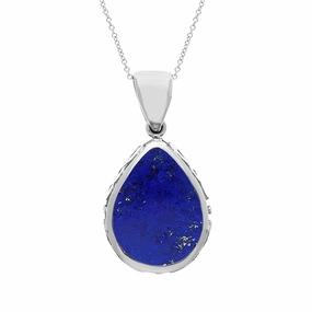 18ct White Gold Whitby Jet Lapis Lazuli Double Sided Celtic Pear Cut Fob Necklace