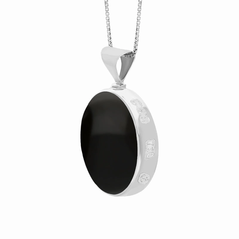 18ct White Gold Whitby Jet Lapis Lazuli Queens Jubilee Hallmark Double Sided Round Necklace D