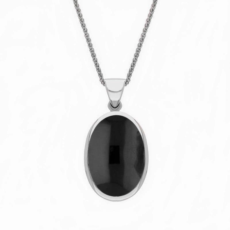 18ct White Gold Whitby Jet Lapis Lazuli Small Double Sided Fob Necklace