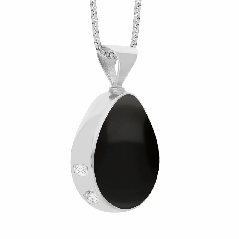 18ct White Gold Whitby Jet Malachite Hallmark Double Sided Pear-shaped Necklace