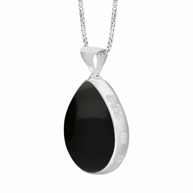 18ct White Gold Whitby Jet Malachite King's Coronation Hallmark Double Sided Pear-shaped Necklace D