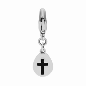 18ct White Gold Whitby Jet Pear Shaped Cross Clip Charm