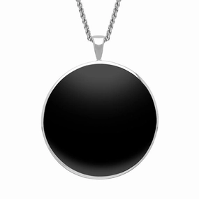 18ct White Gold Whitby Jet Round Classic Large Necklace