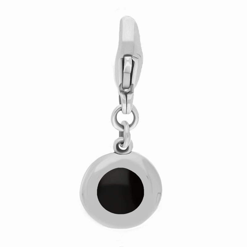 18ct White Gold Whitby Jet Round Shaped Heart Clip Charm