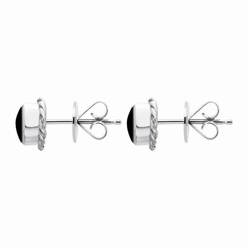18ct White Gold Whitby Jet Round Twist Edge Stud Earrings