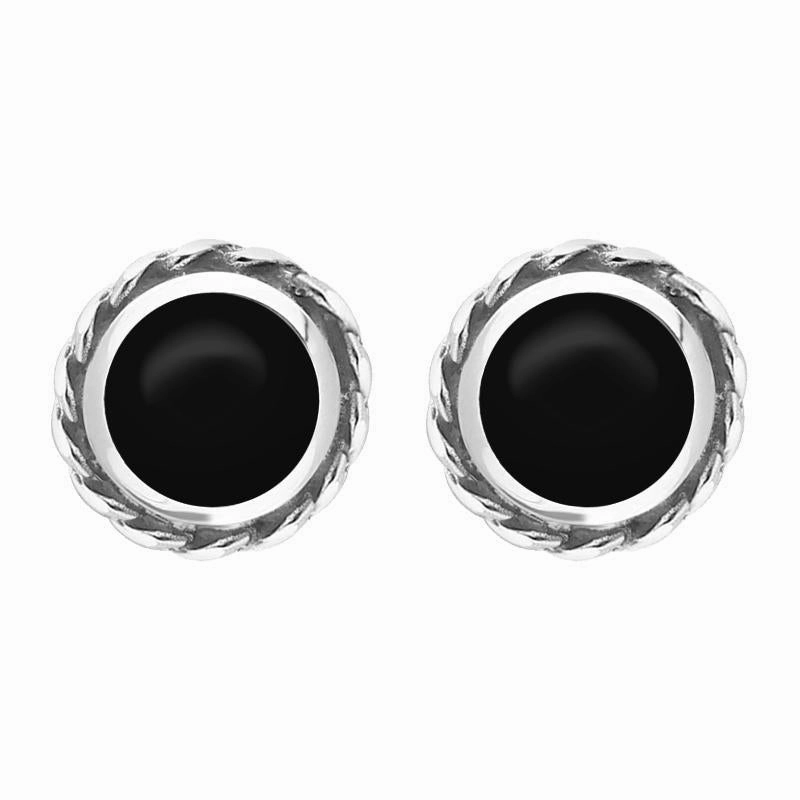 18ct White Gold Whitby Jet Round Twist Edge Stud Earrings