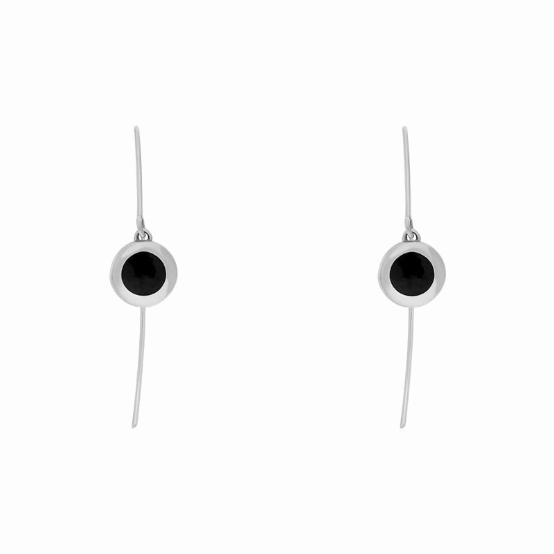 18ct White Gold Whitby Jet Star Disc Drop Earrings