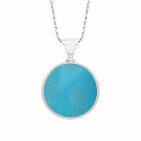 18ct White Gold Whitby Jet Turquoise King's Coronation Hallmark Double Sided Round Necklace D