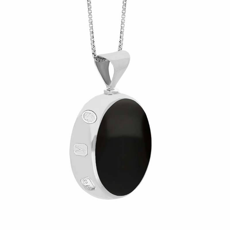 18ct White Gold Whitby Jet Turquoise King's Coronation Hallmark Double Sided Round Necklace D