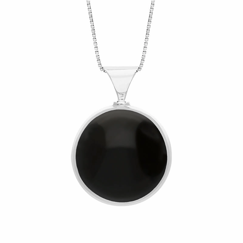 18ct White Gold Whitby Jet Turquoise King's Coronation Hallmark Double Sided Round Necklace D