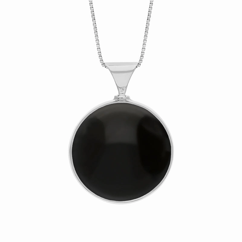 18ct White Gold Whitby Jet Turquoise Queens Jubilee Hallmark Double Sided Round Necklace D