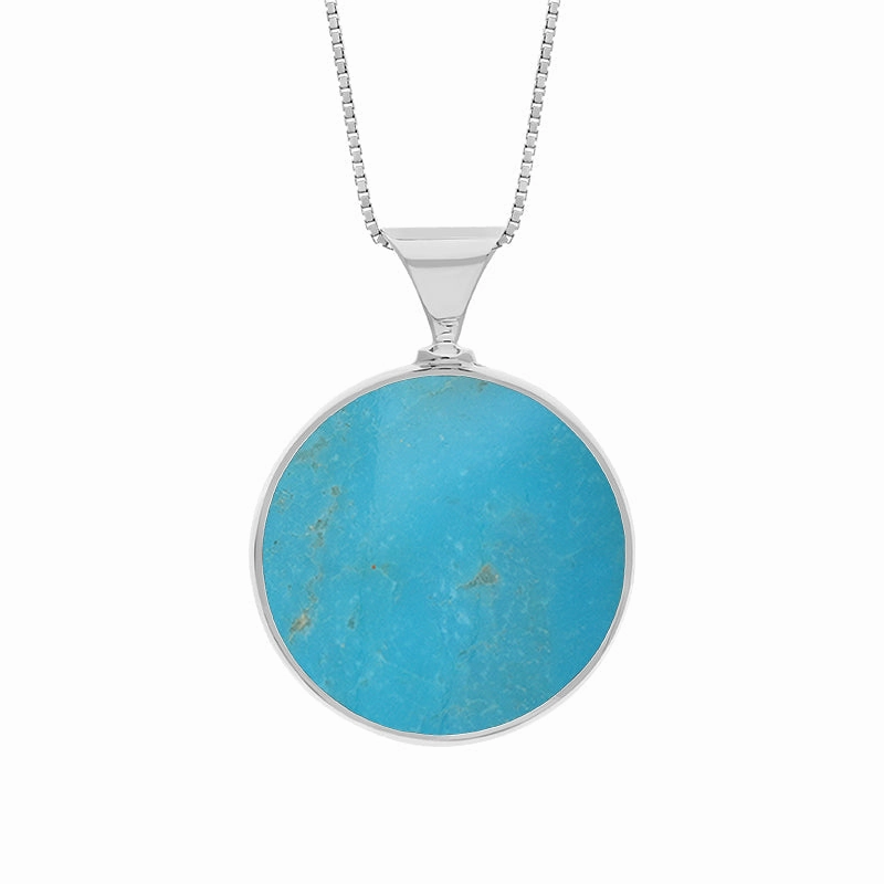 18ct White Gold Whitby Jet Turquoise Queens Jubilee Hallmark Double Sided Round Necklace D