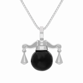 18ct White Gold Whitby Jet Zodiac Libra 8mm Bead Pendant